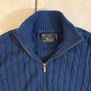 American Living Navy Cable Knit Zip-Up Sweater